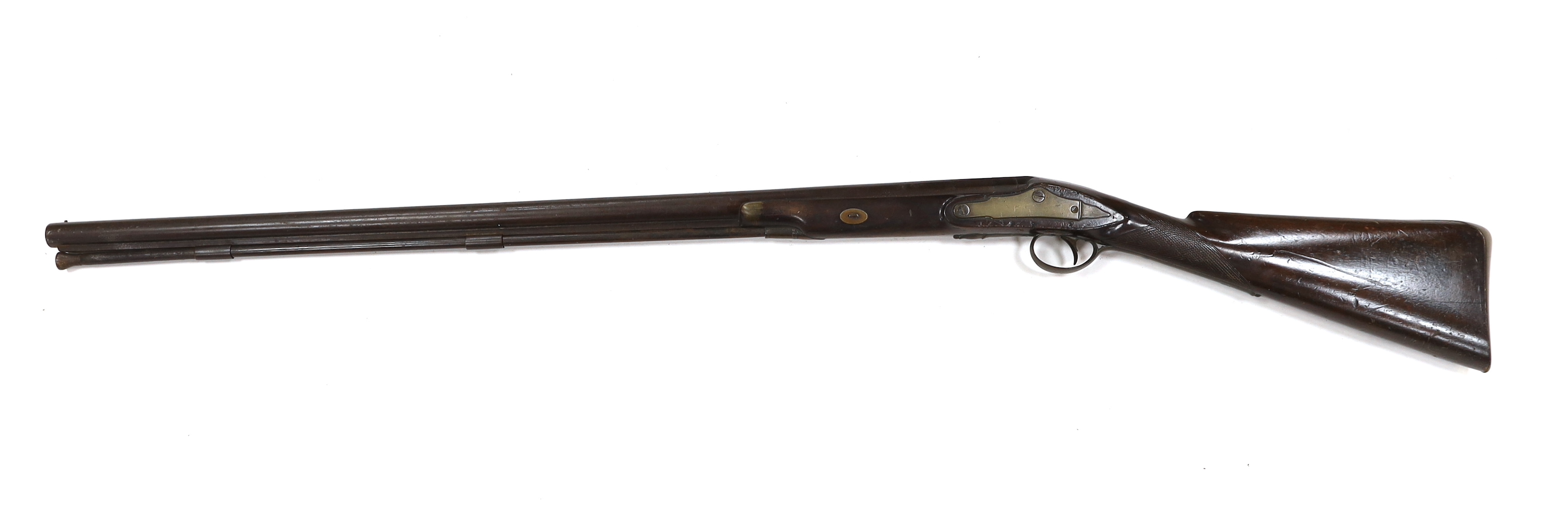 A mid 19th century percussion sporting gun, engraved J.J. Leonard, barrel 81.5cm